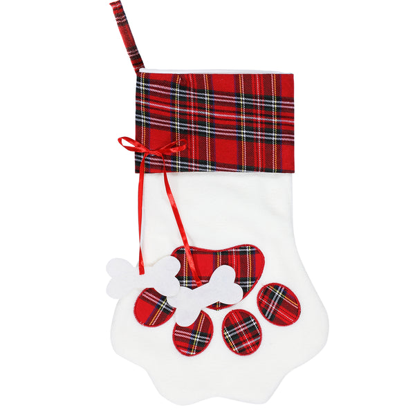 Christmas Stockings Dogs Cat Paw Plaid Xmas Socks New Year Gift Bag