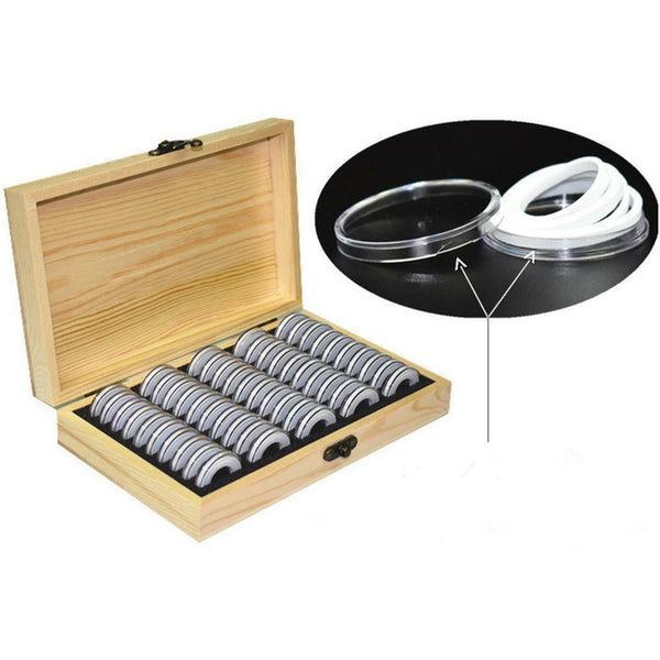 Wood Coins Storage Box Case for Slab Certified Coin with 50 Capsules