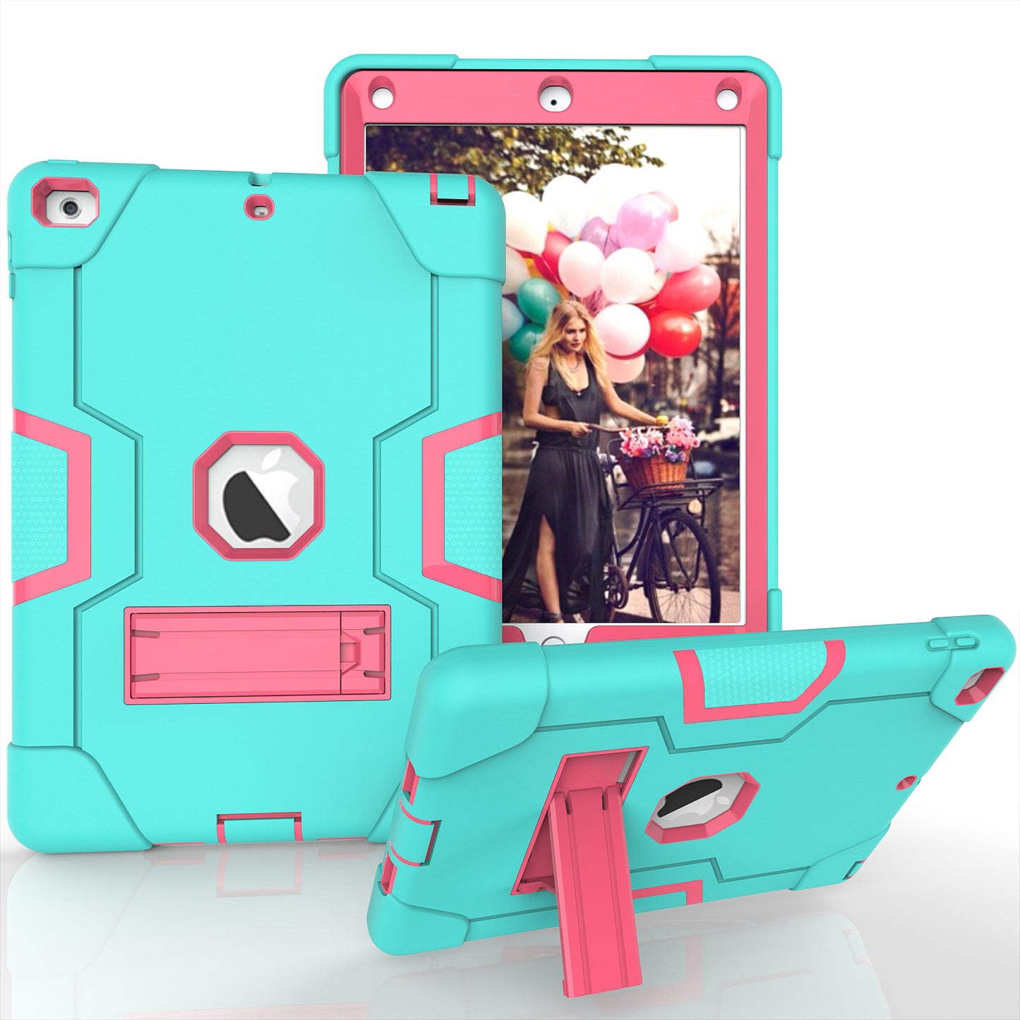 For iPad 9.7-inch (2018)/iPad 9.7-inch (2017) Bi-color PC Silicone Tablet Case Kickstand Anti-drop Hybrid Cover