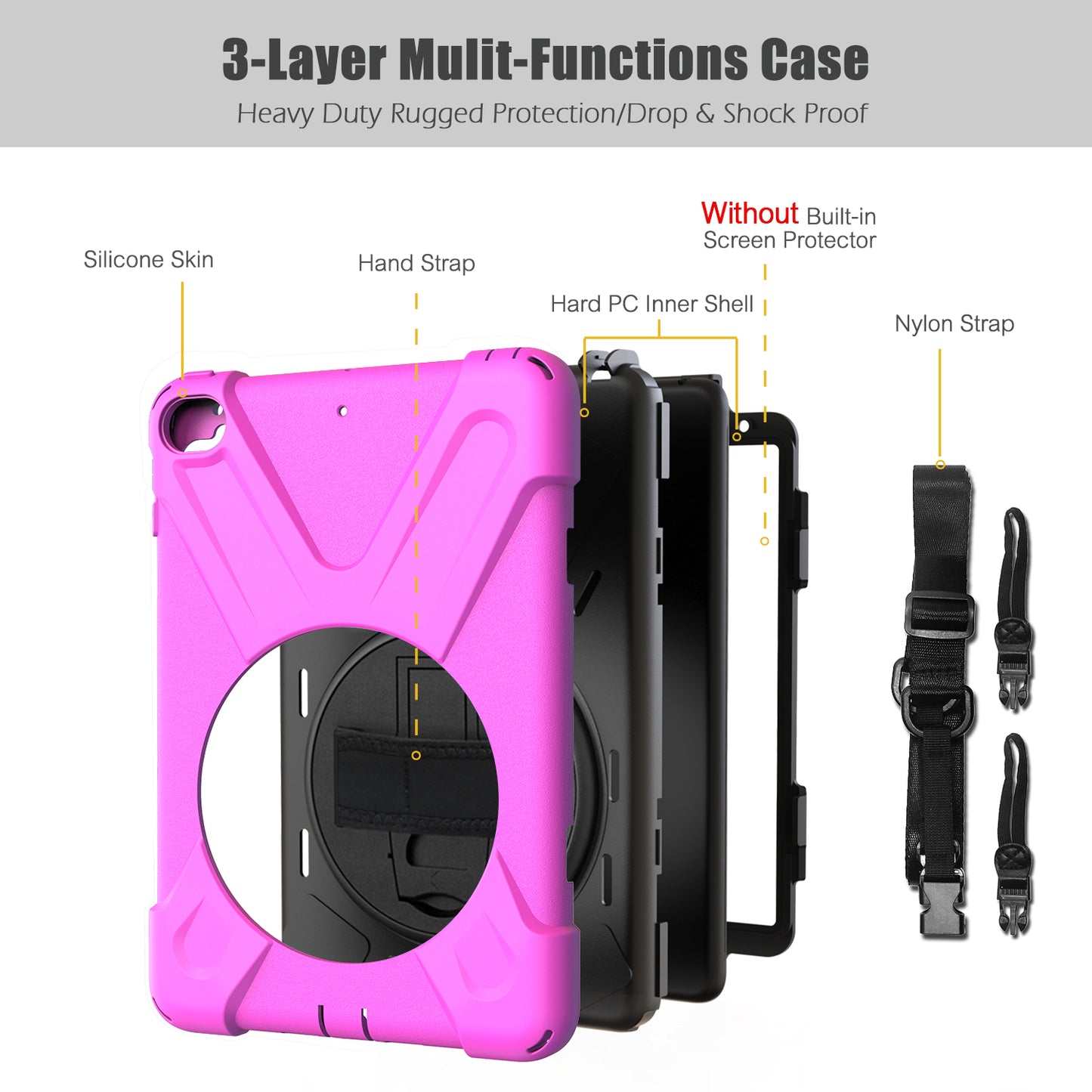 For iPad mini (2019) 7.9 inch / mini 4 X-Shape PC + TPU Rotary Kickstand Cover with Handstrap + Shoulder Strap