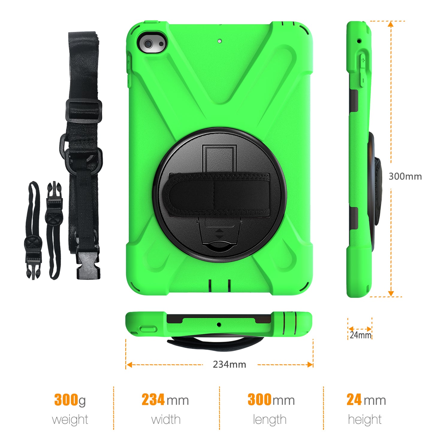 For iPad mini (2019) 7.9 inch / mini 4 X-Shape PC + TPU Rotary Kickstand Cover with Handstrap + Shoulder Strap