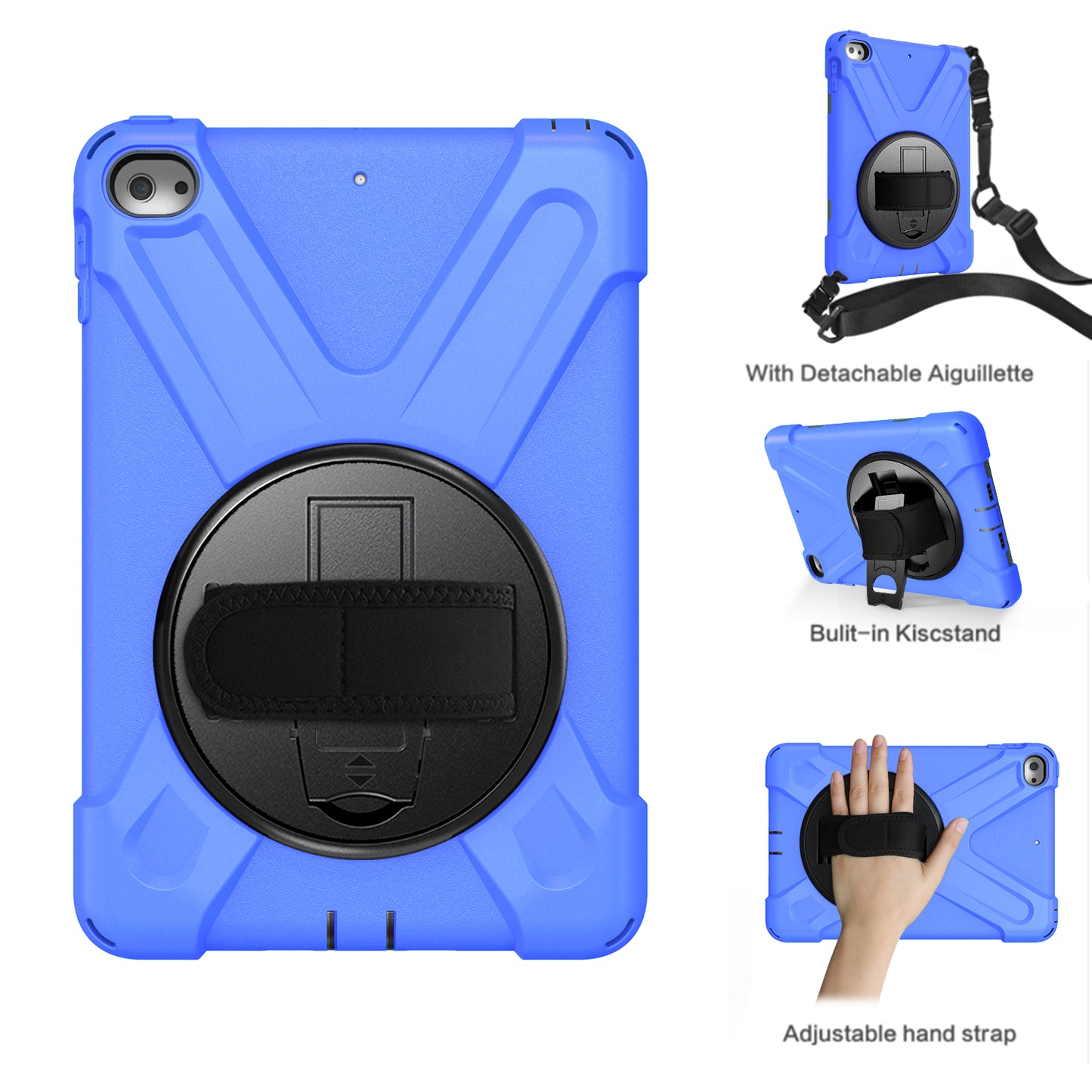 For iPad mini (2019) 7.9 inch / mini 4 X-Shape PC + TPU Rotary Kickstand Cover with Handstrap + Shoulder Strap