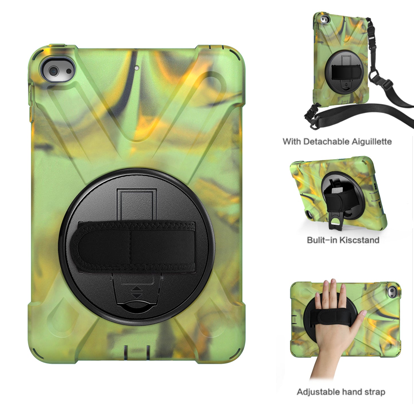 For iPad mini (2019) 7.9 inch / mini 4 X-Shape PC + TPU Rotary Kickstand Cover with Handstrap + Shoulder Strap