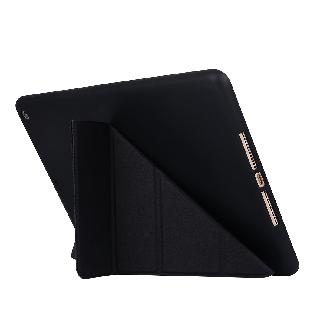For iPad 10.2 (2021)/(2020)/(2019) Protective Cover Folding Deformed Silicone + PU Leather Stand Tablet Case