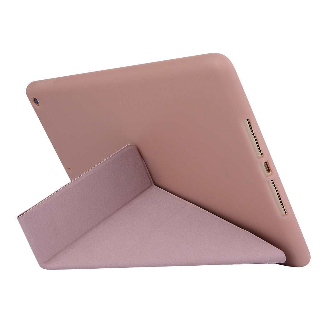 For iPad 10.2 (2021)/(2020)/(2019) Protective Cover Folding Deformed Silicone + PU Leather Stand Tablet Case