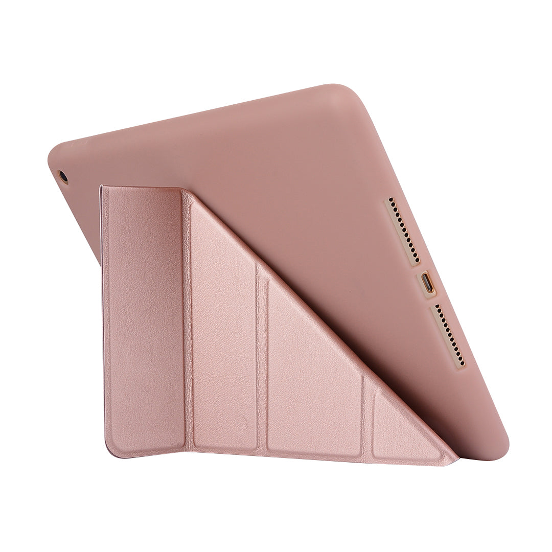 For iPad 10.2 (2021)/(2020)/(2019) Protective Cover Folding Deformed Silicone + PU Leather Stand Tablet Case