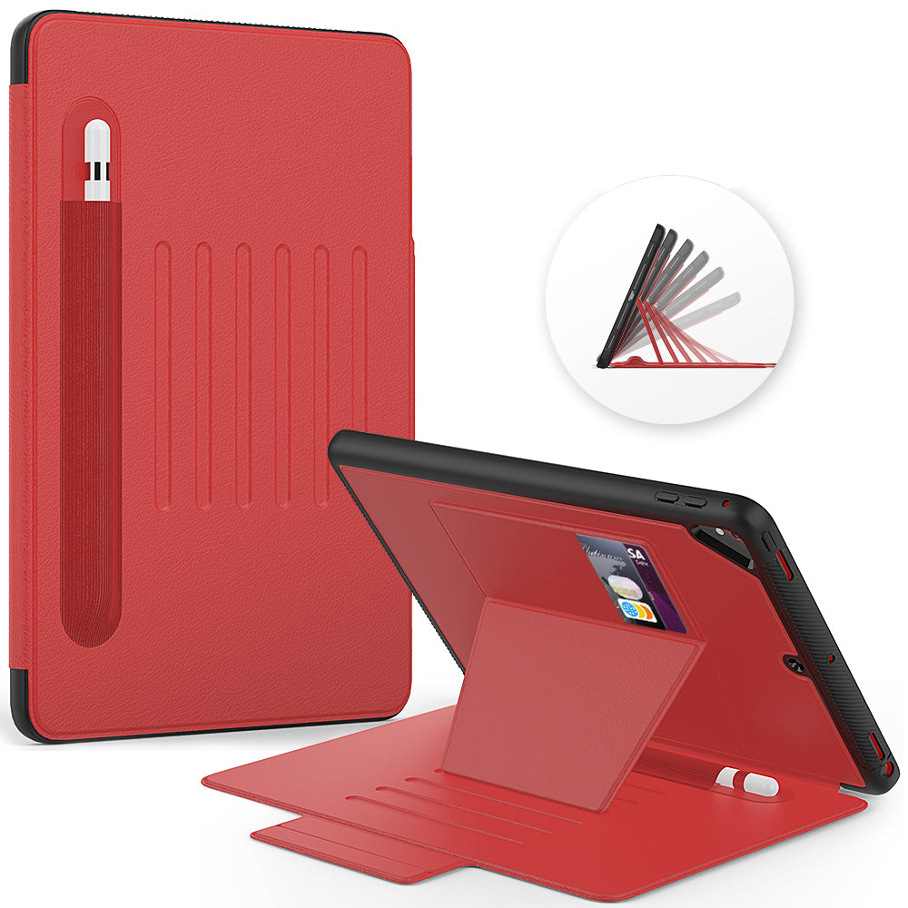 For iPad 9.7-inch (2018)/(2017) Magnetic Stand Card Holder PU Leather Tablet Case with Stylus Slot