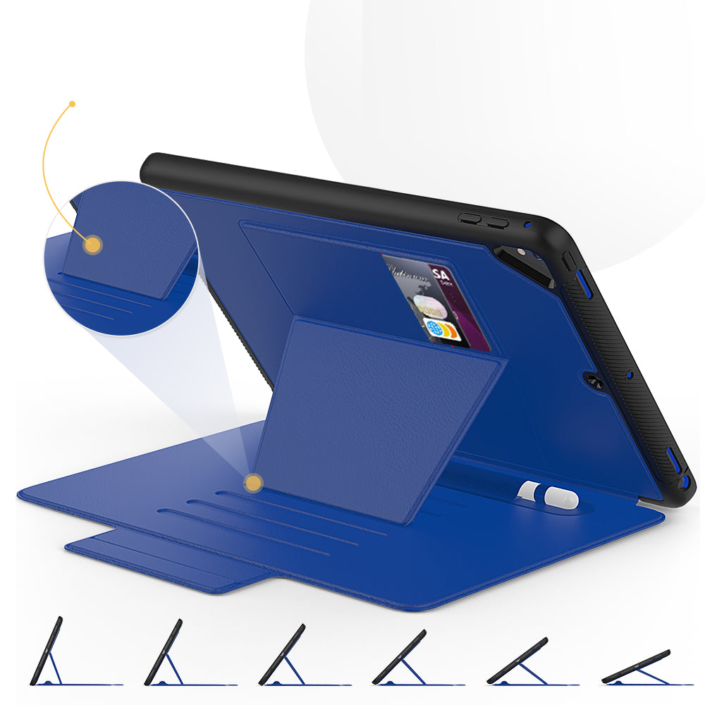 For iPad 9.7-inch (2018)/(2017) Magnetic Stand Card Holder PU Leather Tablet Case with Stylus Slot