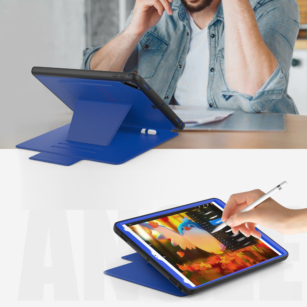 For iPad 9.7-inch (2018)/(2017) Magnetic Stand Card Holder PU Leather Tablet Case with Stylus Slot