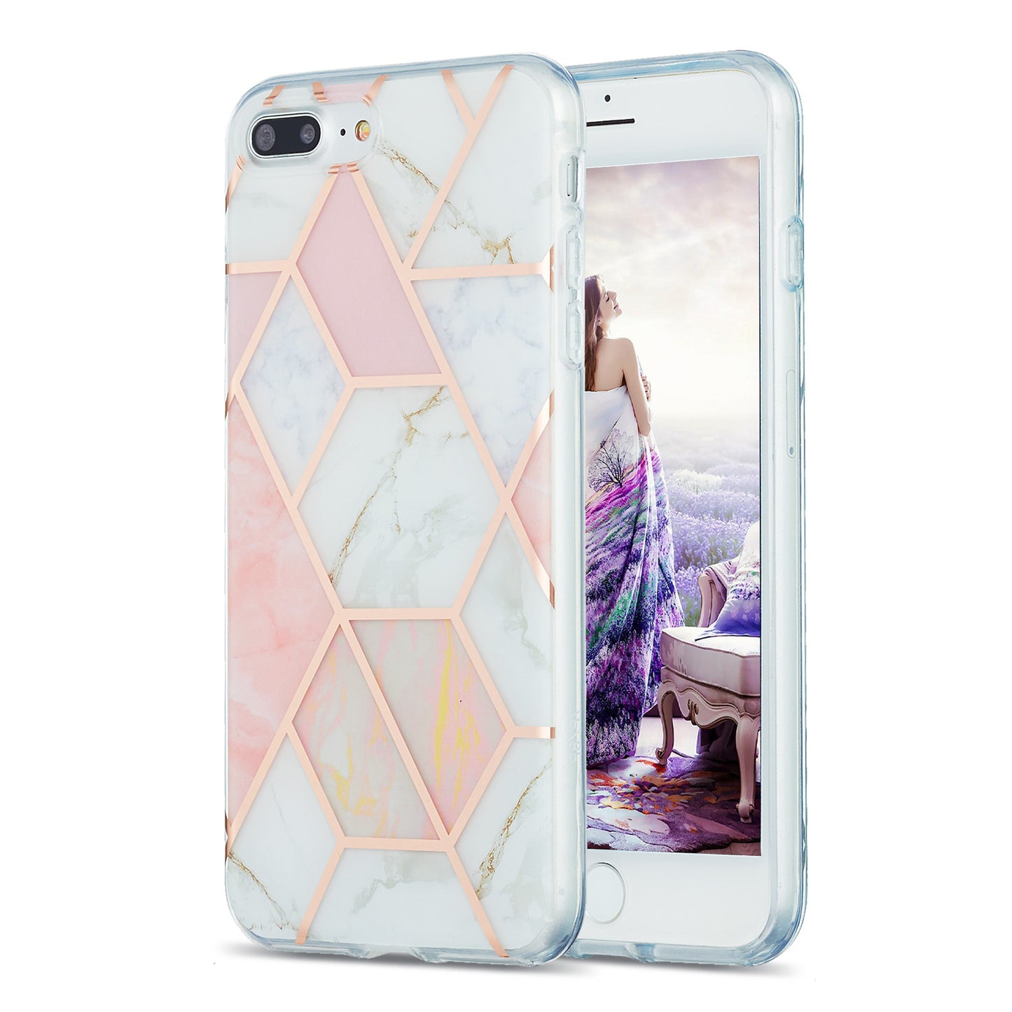 2.0mm Electroplating IMD Splicing Marble Pattern Design TPU Protector Cover for iPhone 7 Plus/8 Plus