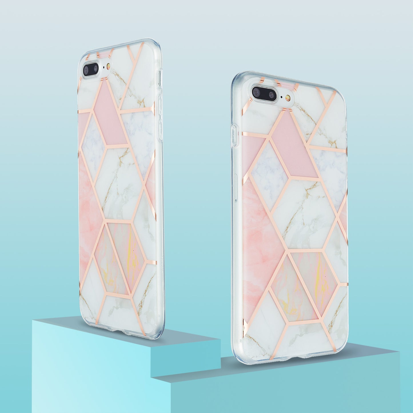 2.0mm Electroplating IMD Splicing Marble Pattern Design TPU Protector Cover for iPhone 7 Plus/8 Plus
