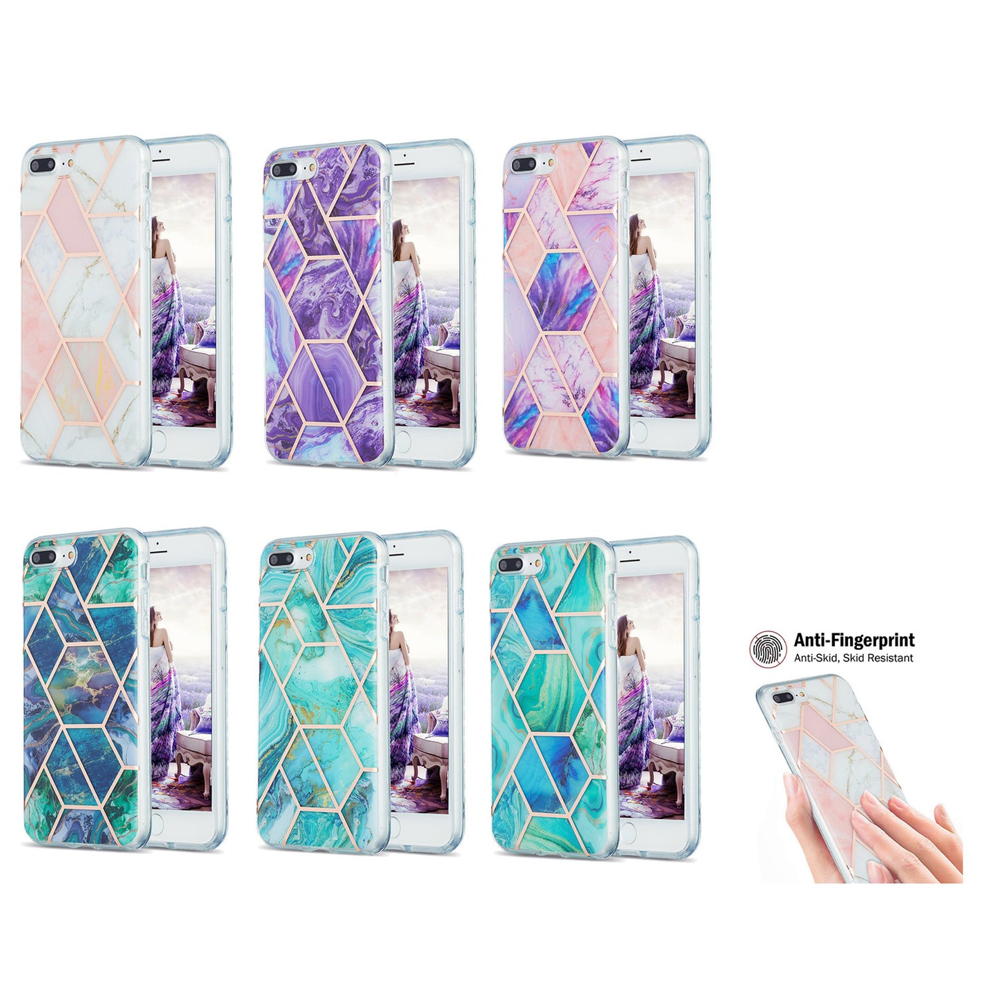 2.0mm Electroplating IMD Splicing Marble Pattern Design TPU Protector Cover for iPhone 7 Plus/8 Plus