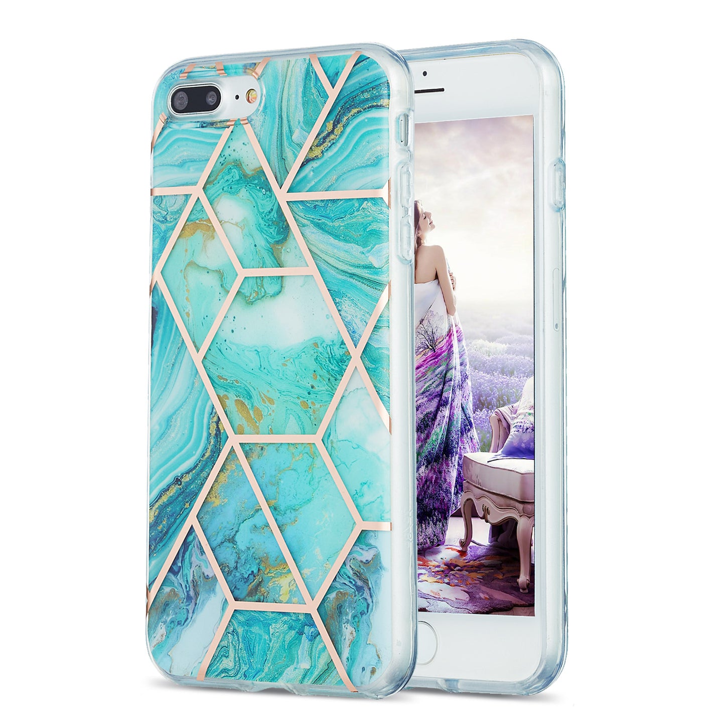 2.0mm Electroplating IMD Splicing Marble Pattern Design TPU Protector Cover for iPhone 7 Plus/8 Plus