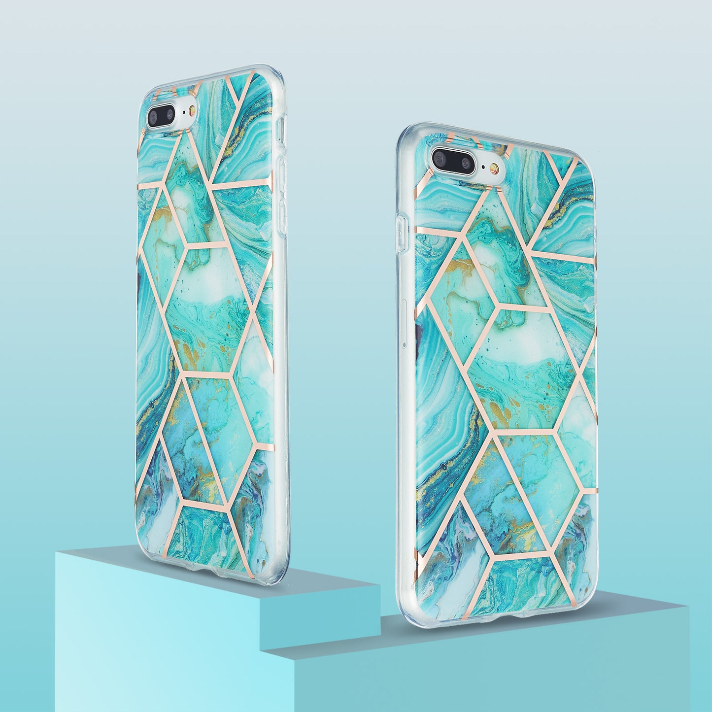 2.0mm Electroplating IMD Splicing Marble Pattern Design TPU Protector Cover for iPhone 7 Plus/8 Plus