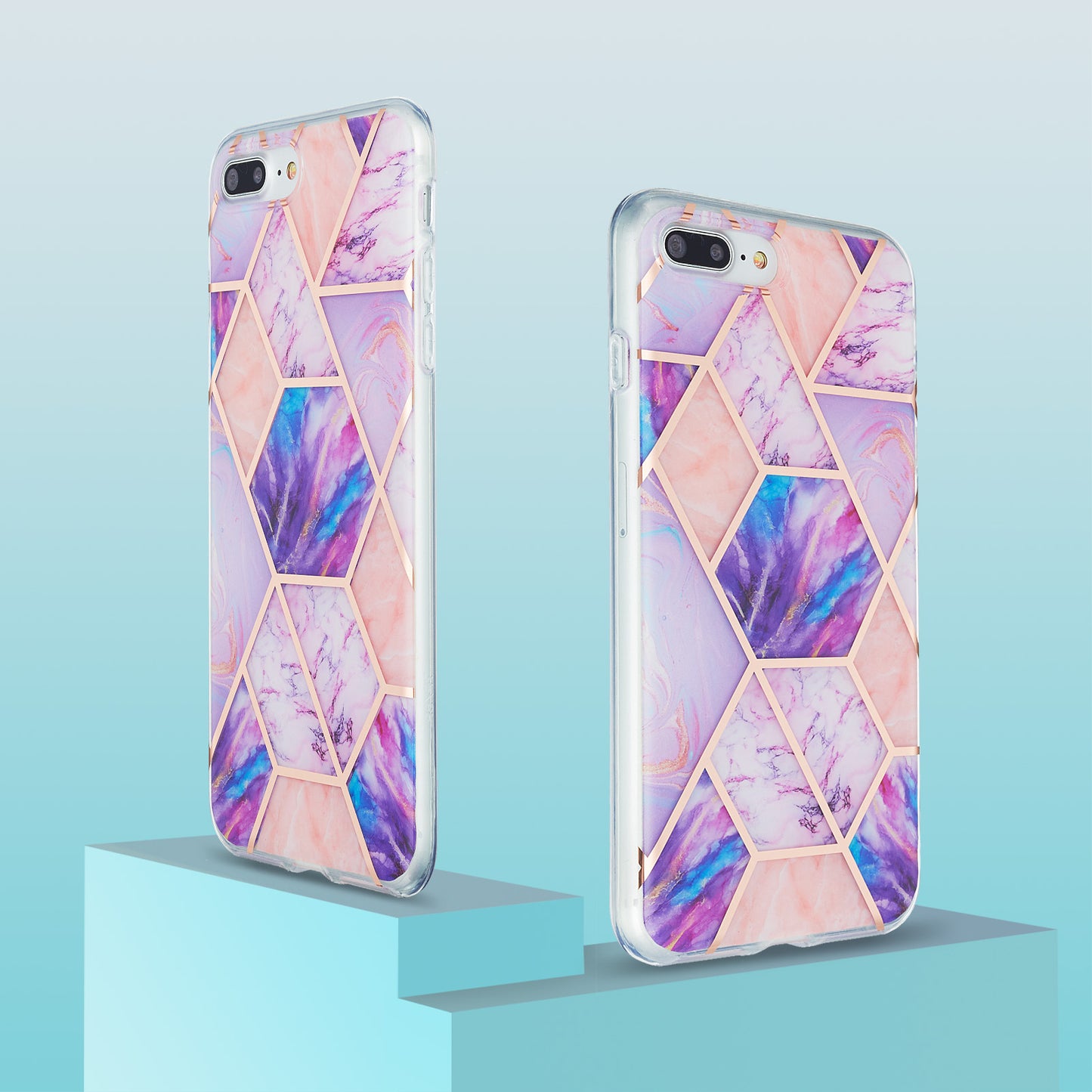 2.0mm Electroplating IMD Splicing Marble Pattern Design TPU Protector Cover for iPhone 7 Plus/8 Plus