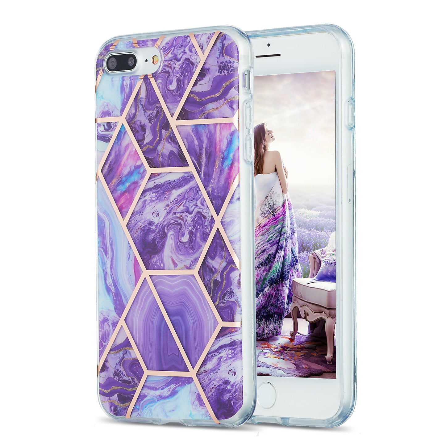 2.0mm Electroplating IMD Splicing Marble Pattern Design TPU Protector Cover for iPhone 7 Plus/8 Plus
