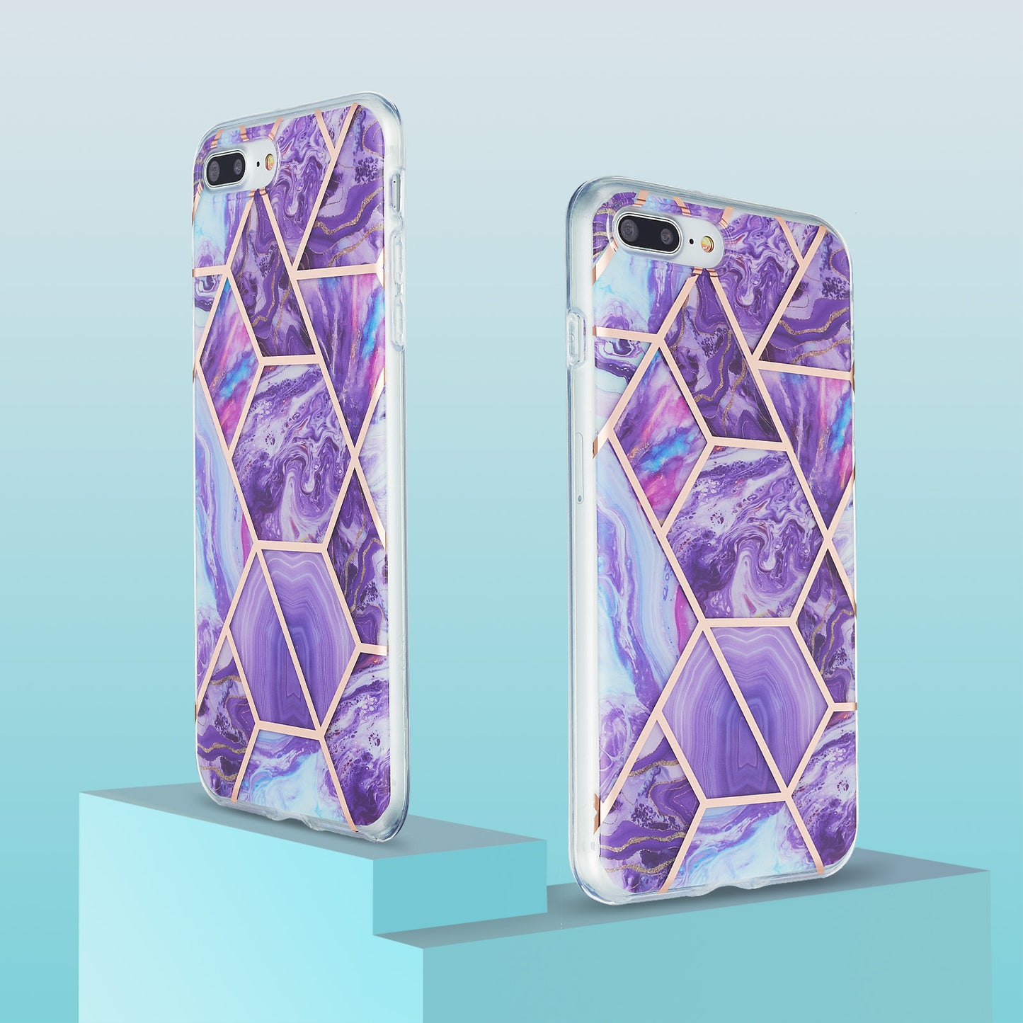 2.0mm Electroplating IMD Splicing Marble Pattern Design TPU Protector Cover for iPhone 7 Plus/8 Plus