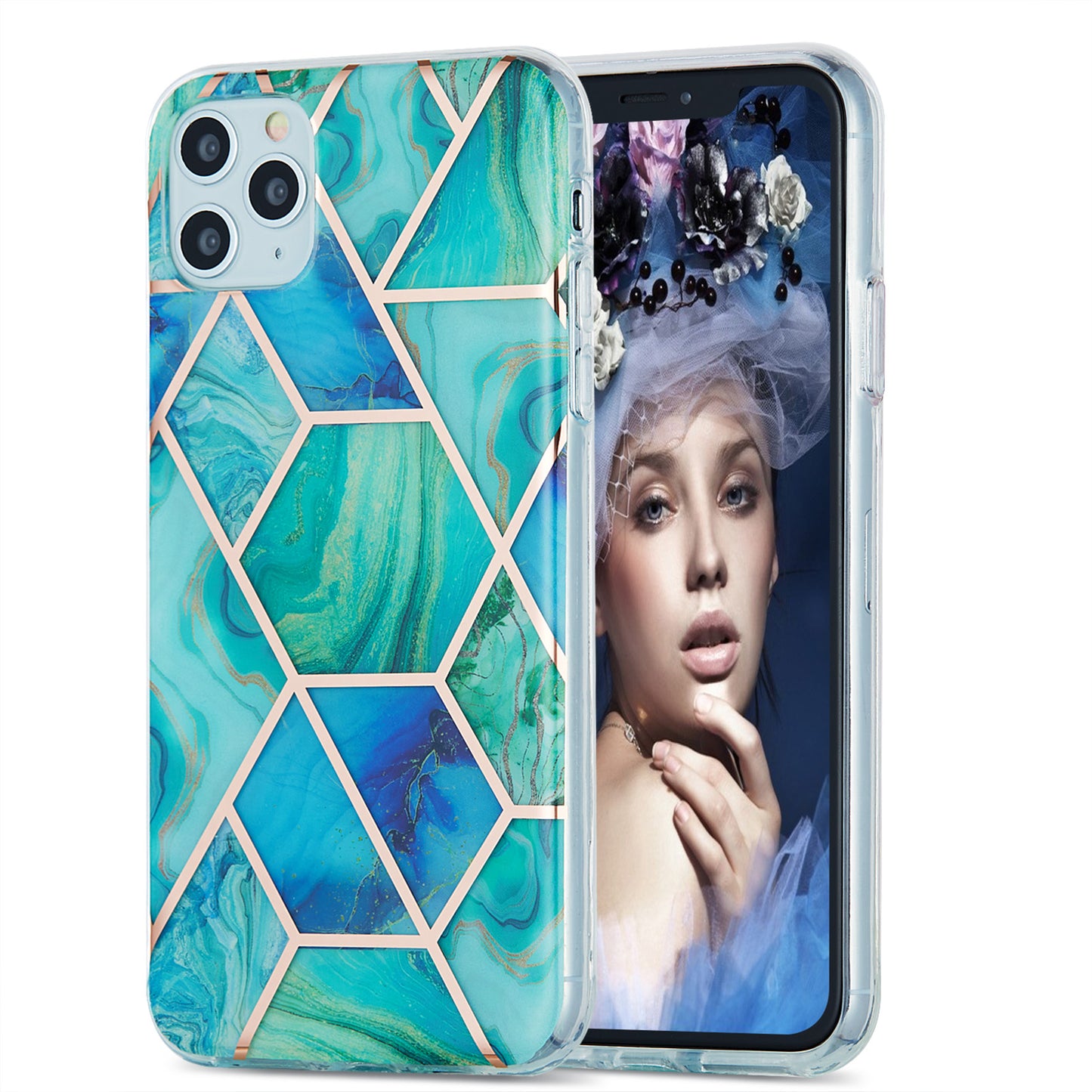 2.0mm Electroplating IMD Marble Pattern Splicing Full Protection TPU Protector Cover for iPhone 11 Pro Max