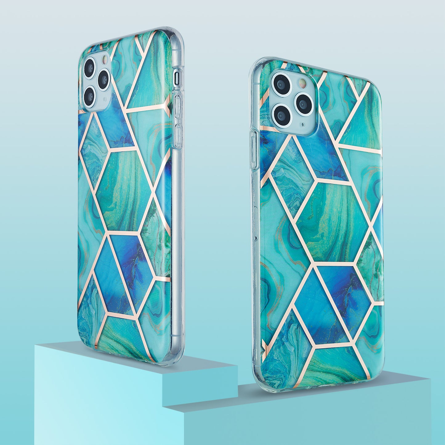 2.0mm Electroplating IMD Marble Pattern Splicing Full Protection TPU Protector Cover for iPhone 11 Pro Max