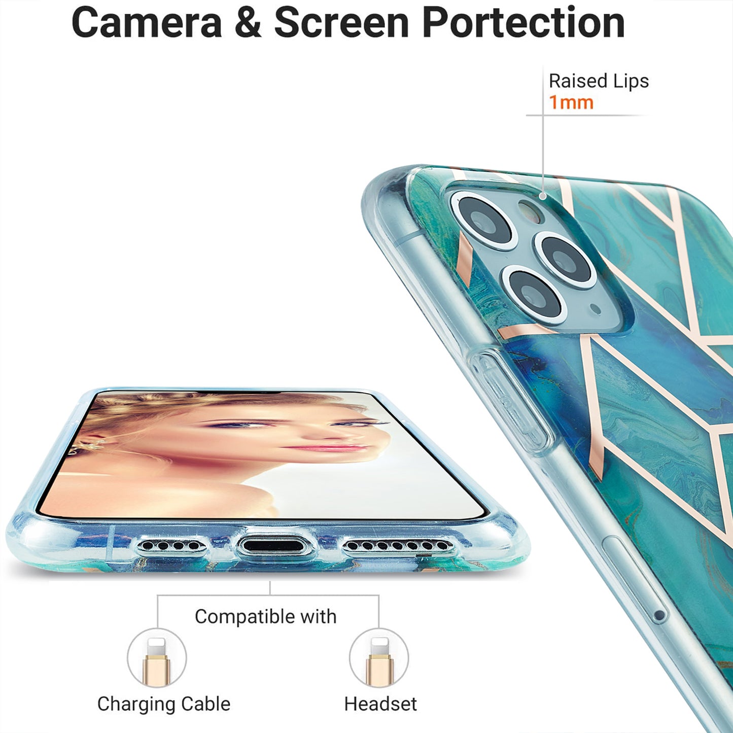 2.0mm Electroplating IMD Marble Pattern Splicing Full Protection TPU Protector Cover for iPhone 11 Pro Max
