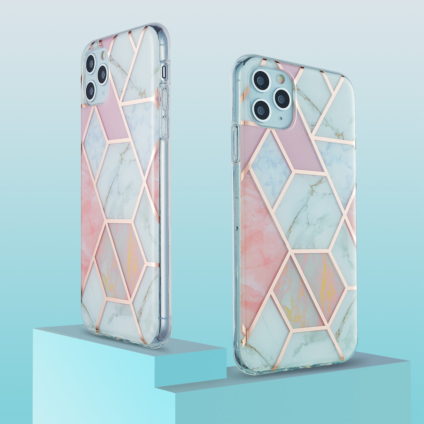 2.0mm Electroplating IMD Marble Pattern Splicing Full Protection TPU Protector Cover for iPhone 11 Pro Max