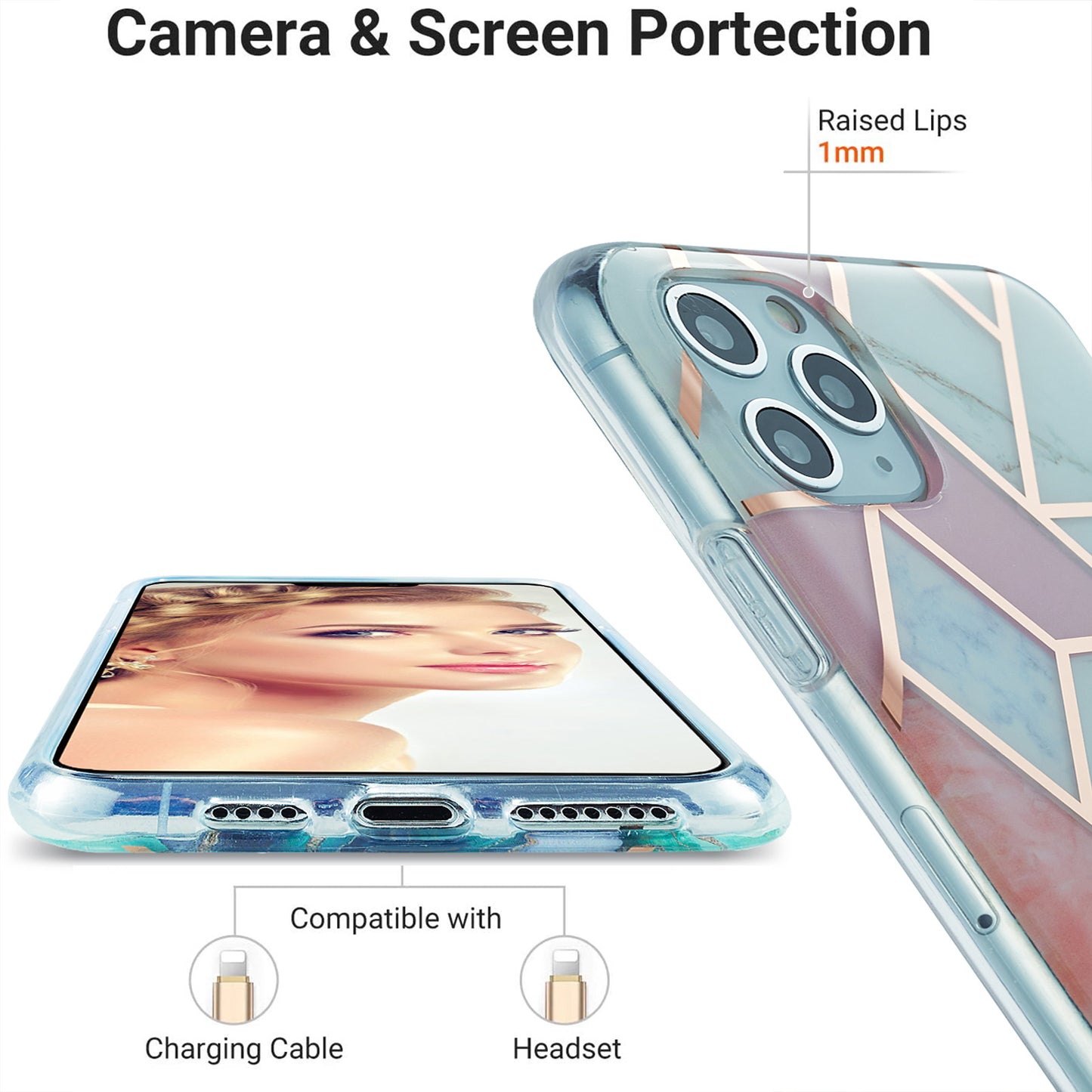 2.0mm Electroplating IMD Marble Pattern Splicing Full Protection TPU Protector Cover for iPhone 11 Pro Max