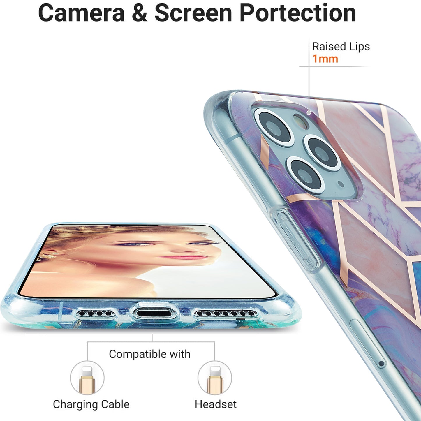2.0mm Electroplating IMD Marble Pattern Splicing Full Protection TPU Protector Cover for iPhone 11 Pro Max