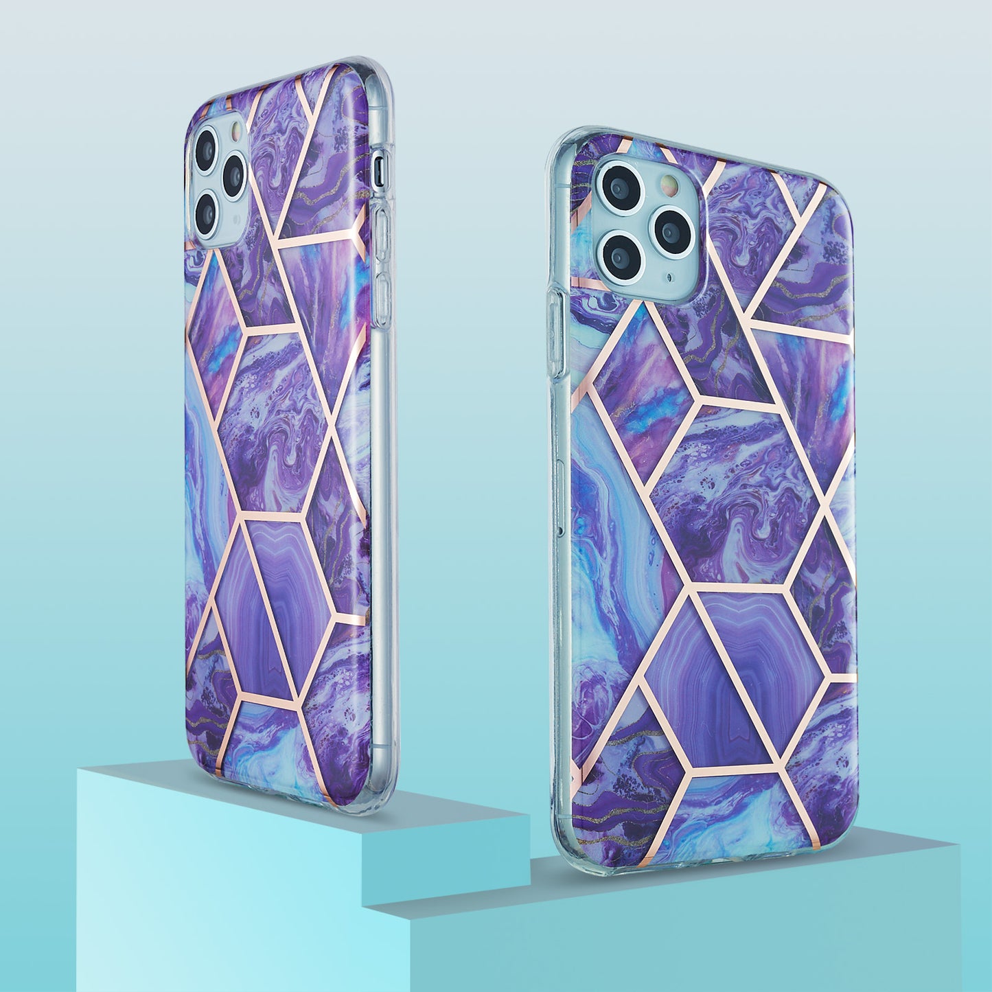 2.0mm Electroplating IMD Marble Pattern Splicing Full Protection TPU Protector Cover for iPhone 11 Pro Max