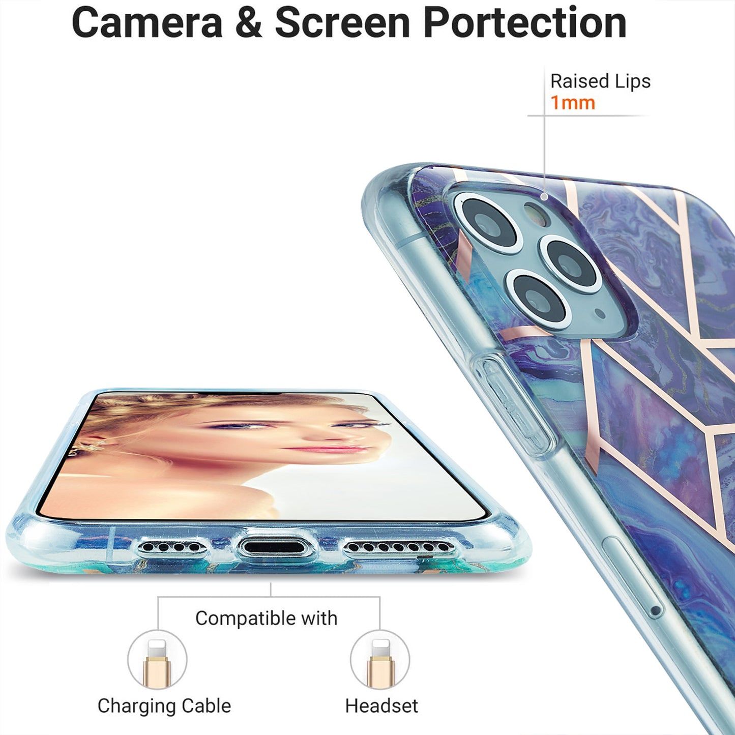 2.0mm Electroplating IMD Marble Pattern Splicing Full Protection TPU Protector Cover for iPhone 11 Pro Max