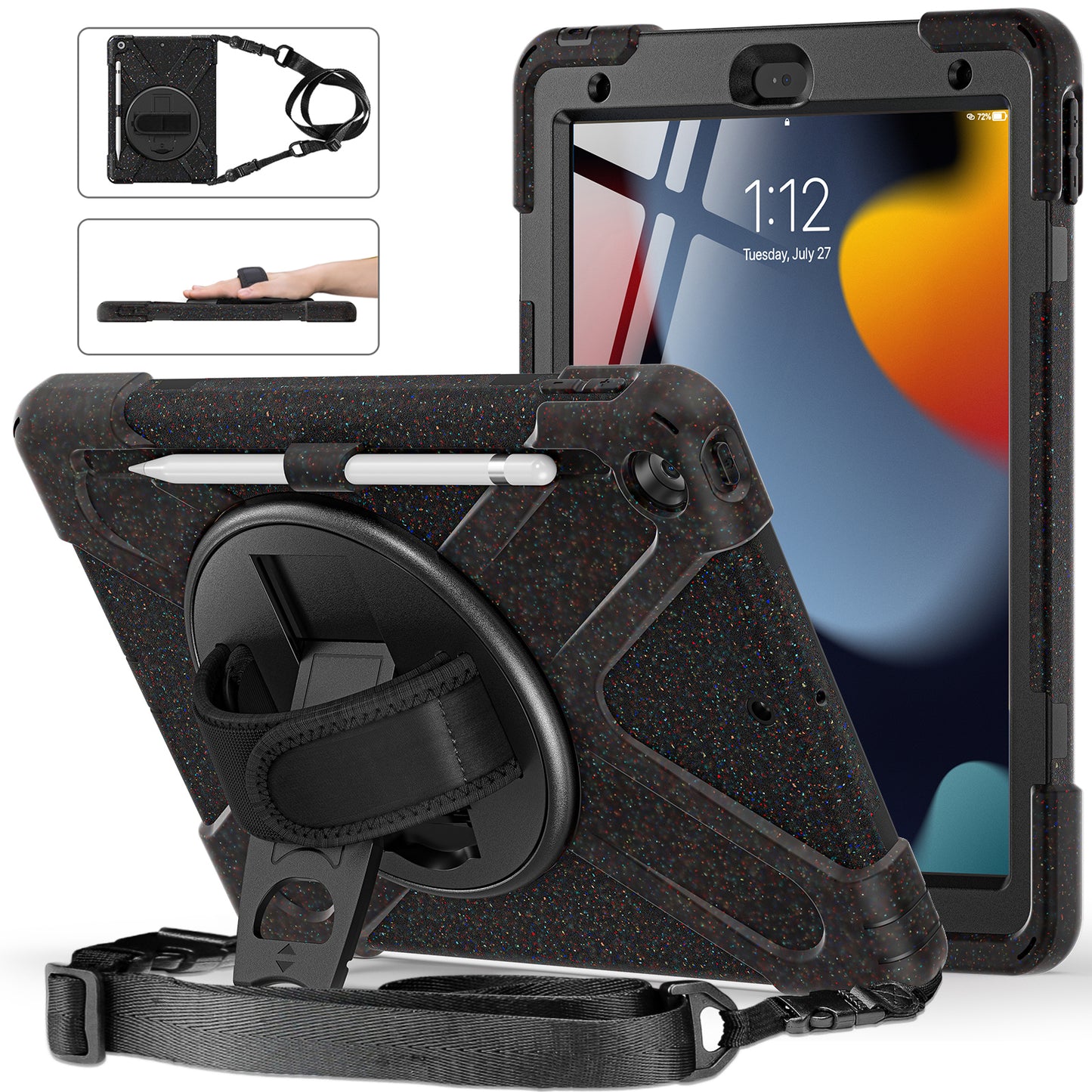 For iPad 10.2 (2021) / (2020) / (2019) Rotary Kickstand Design Tablet Cover with Shoulder Strap