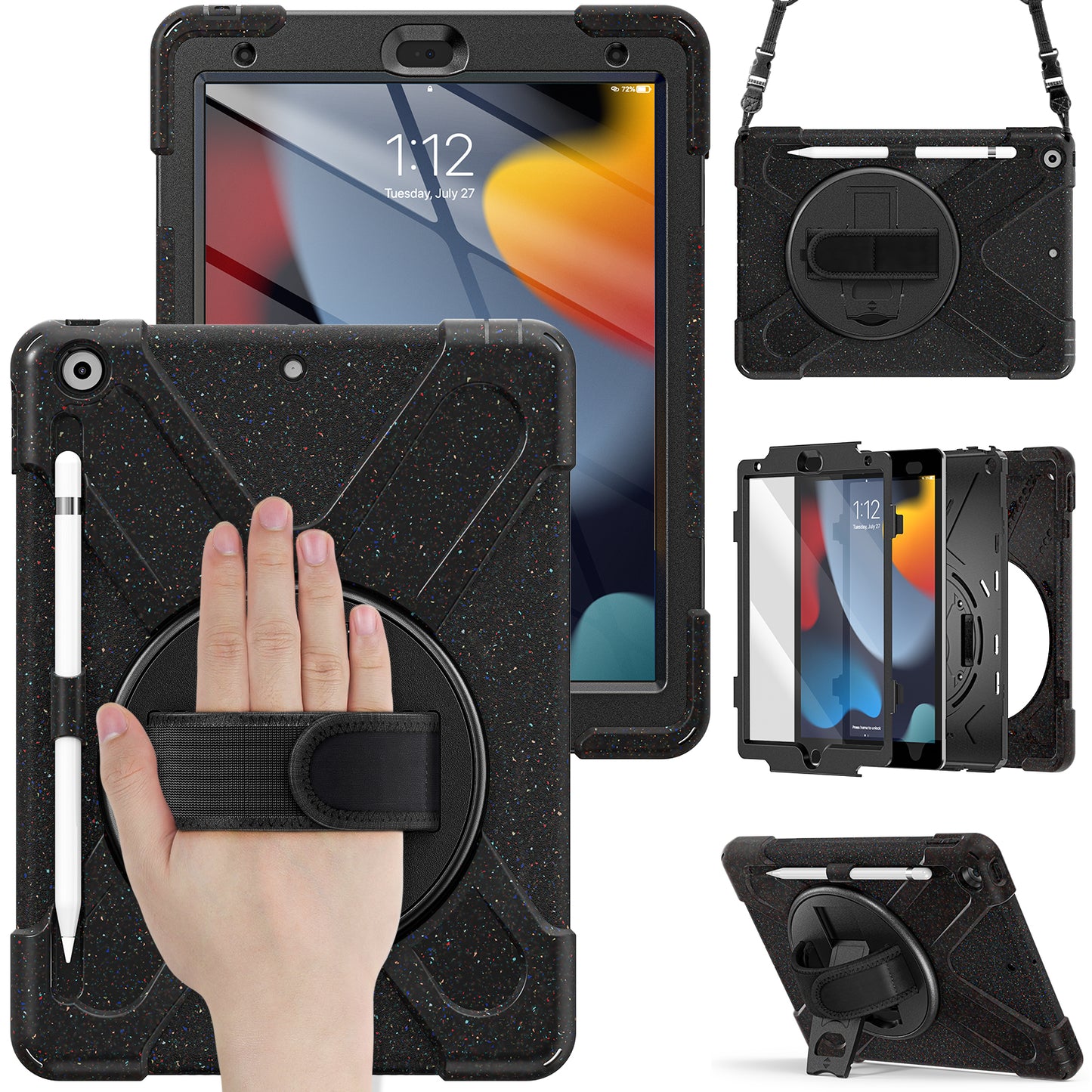 For iPad 10.2 (2021) / (2020) / (2019) Rotary Kickstand Design Tablet Cover with Shoulder Strap