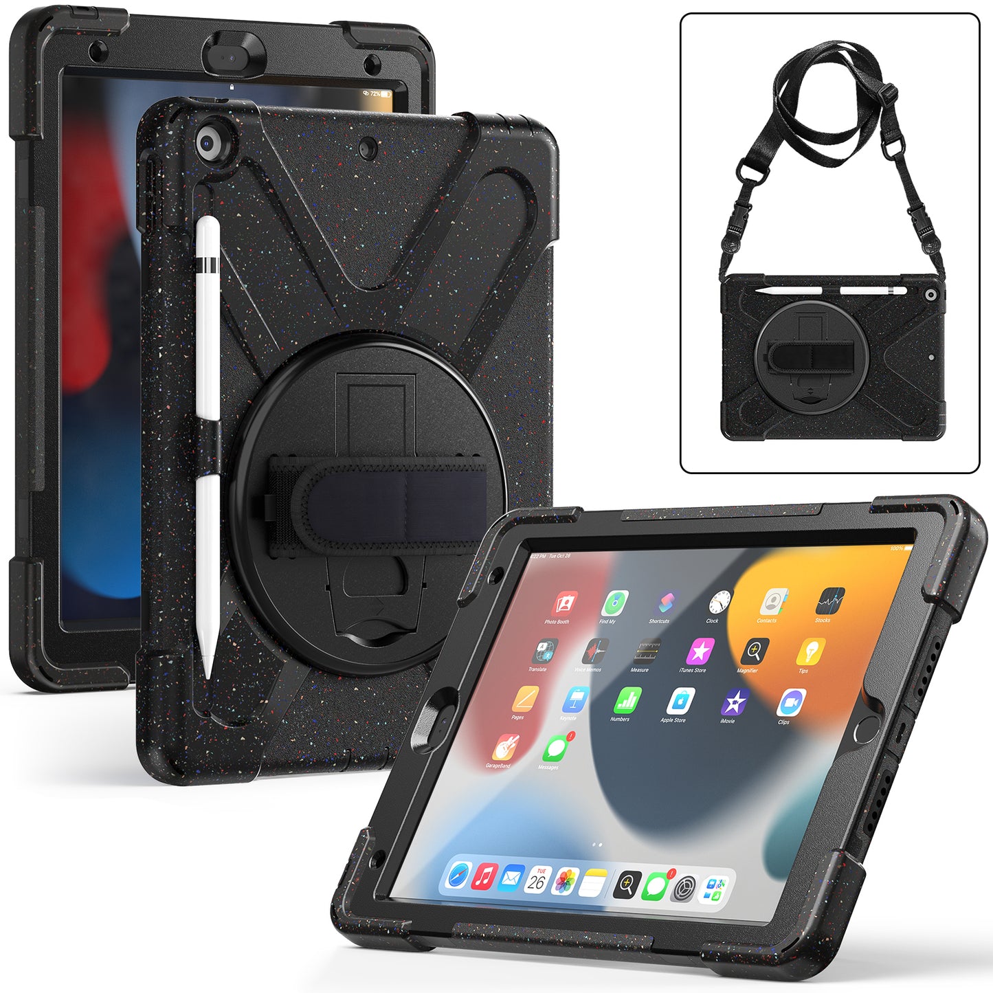 For iPad 10.2 (2021) / (2020) / (2019) Rotary Kickstand Design Tablet Cover with Shoulder Strap