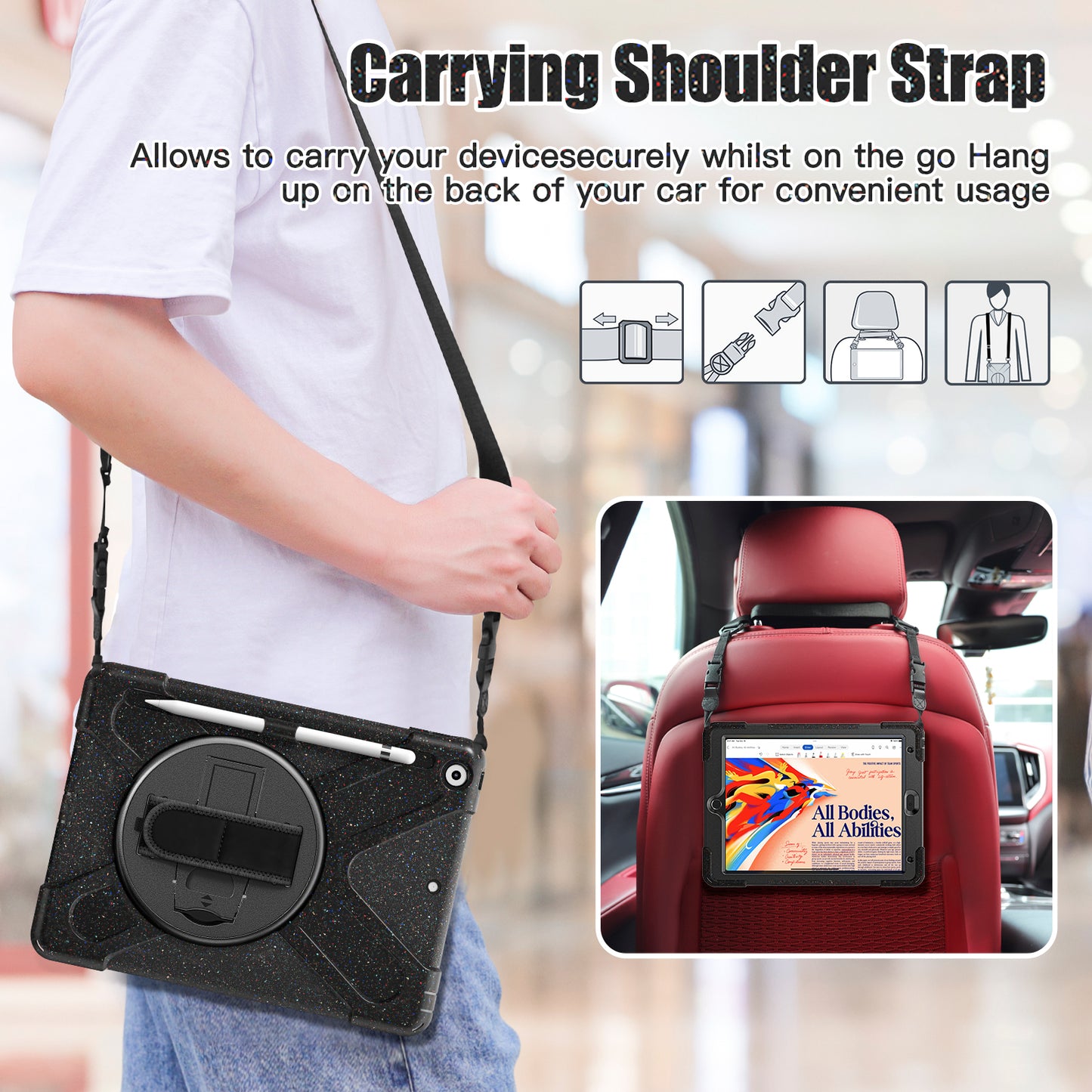 For iPad 10.2 (2021) / (2020) / (2019) Rotary Kickstand Design Tablet Cover with Shoulder Strap