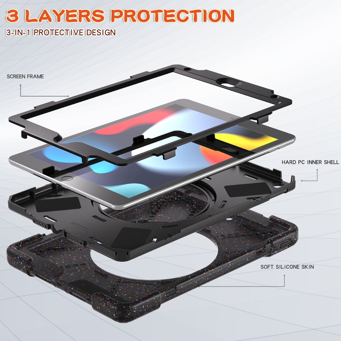For iPad 10.2 (2021) / (2020) / (2019) Rotary Kickstand Tablet Case PC + Silicone Protective Tablet Shell Cover