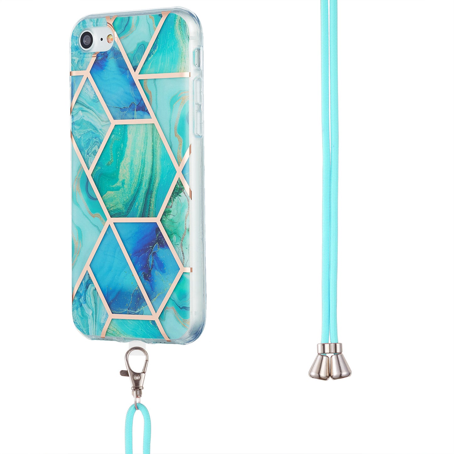 2.0mm IMD Electroplating Marble Pattern Splicing TPU Phone Case with Lanyard for iPhone 7 4.7 inch/8 4.7 inch/SE (2020)/SE (2022)
