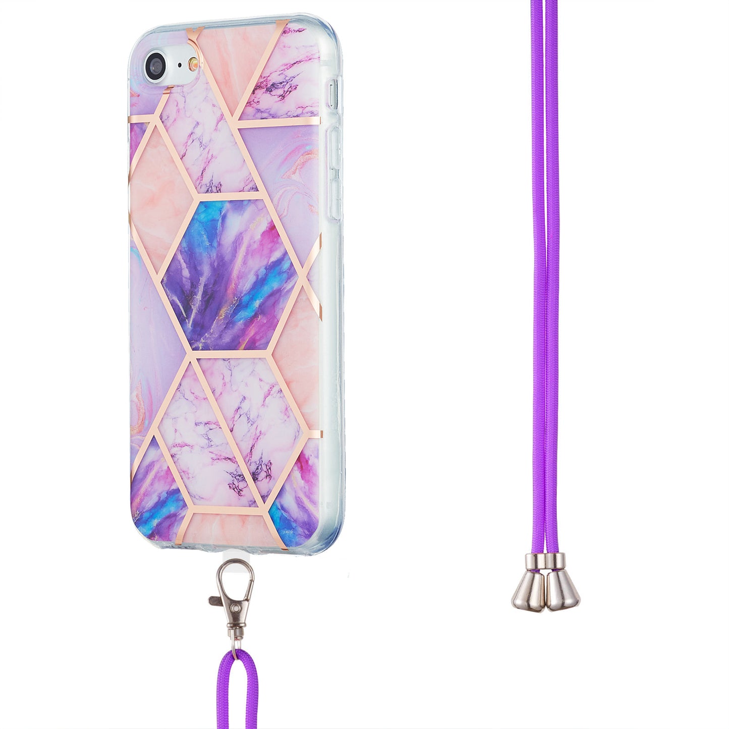 2.0mm IMD Electroplating Marble Pattern Splicing TPU Phone Case with Lanyard for iPhone 7 4.7 inch/8 4.7 inch/SE (2020)/SE (2022)