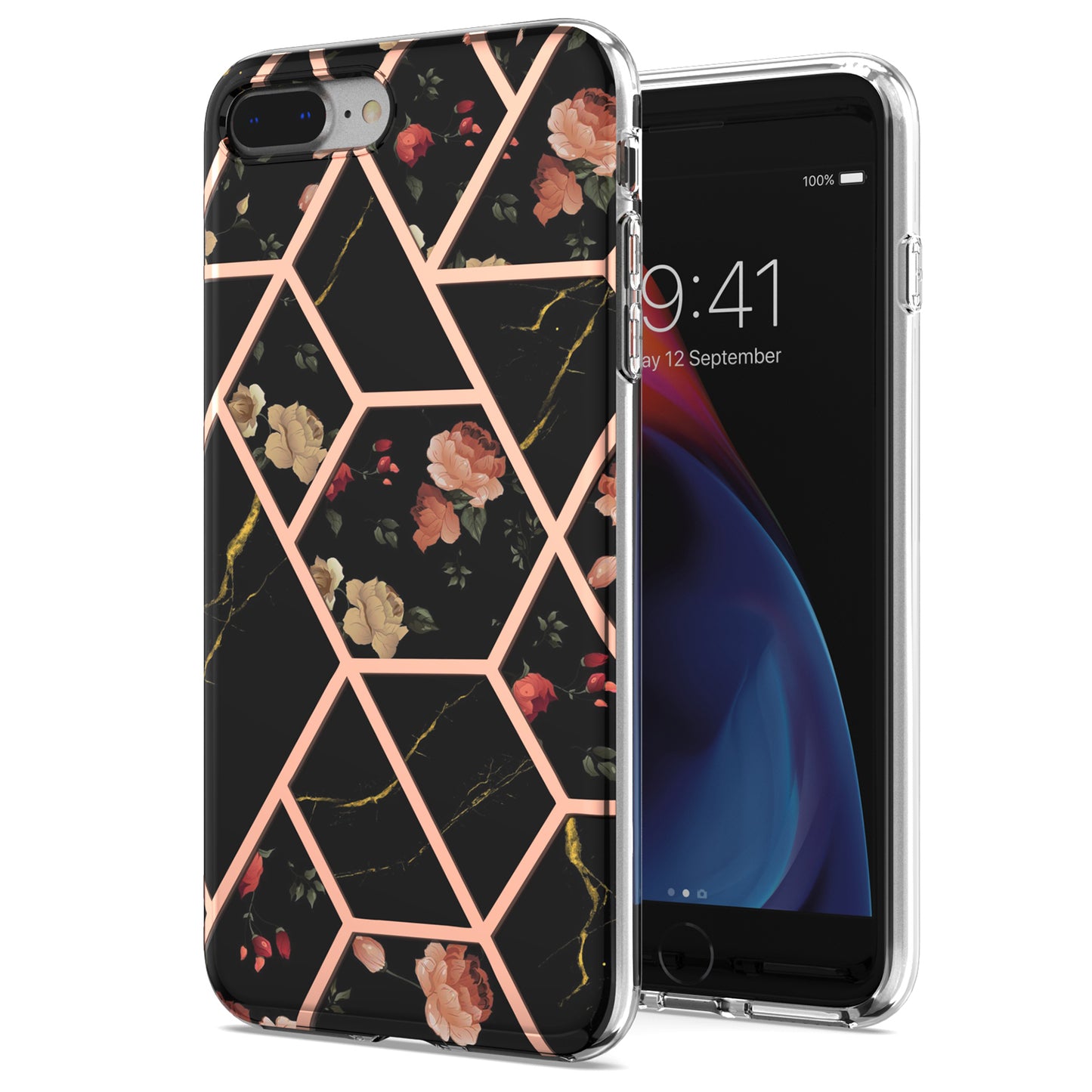 2.0mm IMD IML Electroplating Marble Flower Pattern TPU Phone Case for iPhone 8 Plus/7 Plus 5.5 inch