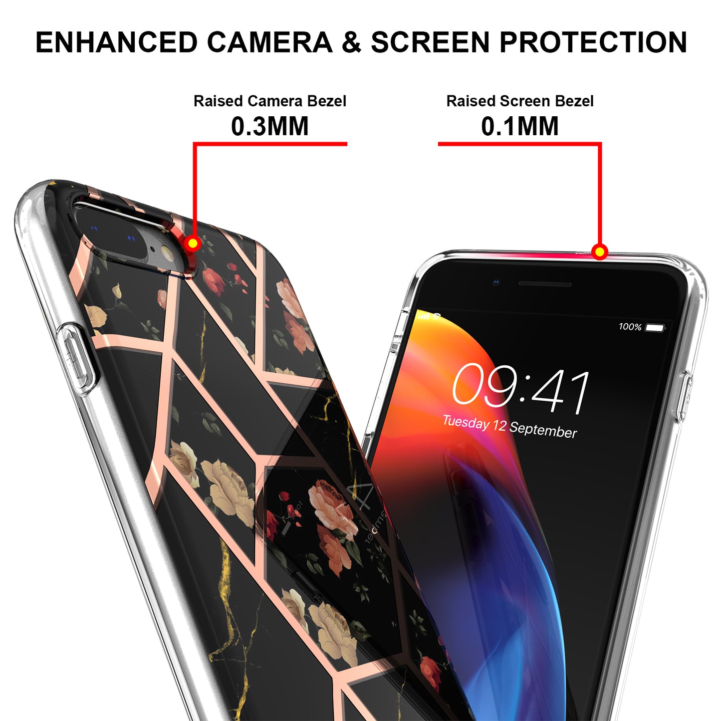 2.0mm IMD IML Electroplating Marble Flower Pattern TPU Phone Case for iPhone 8 Plus/7 Plus 5.5 inch