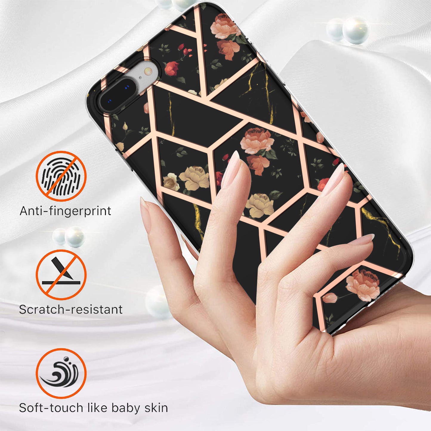 2.0mm IMD IML Electroplating Marble Flower Pattern TPU Phone Case for iPhone 8 Plus/7 Plus 5.5 inch