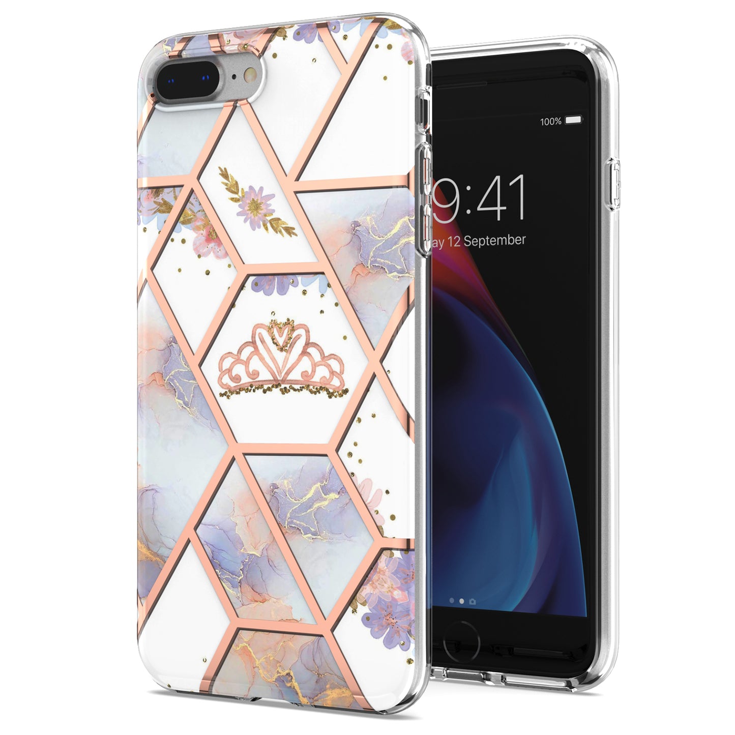 2.0mm IMD IML Electroplating Marble Flower Pattern TPU Phone Case for iPhone 8 Plus/7 Plus 5.5 inch