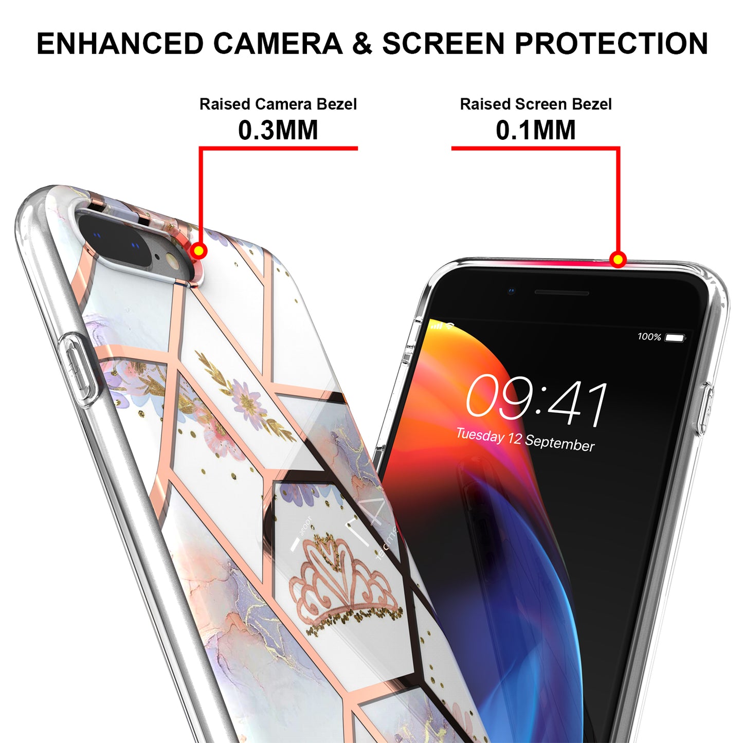 2.0mm IMD IML Electroplating Marble Flower Pattern TPU Phone Case for iPhone 8 Plus/7 Plus 5.5 inch