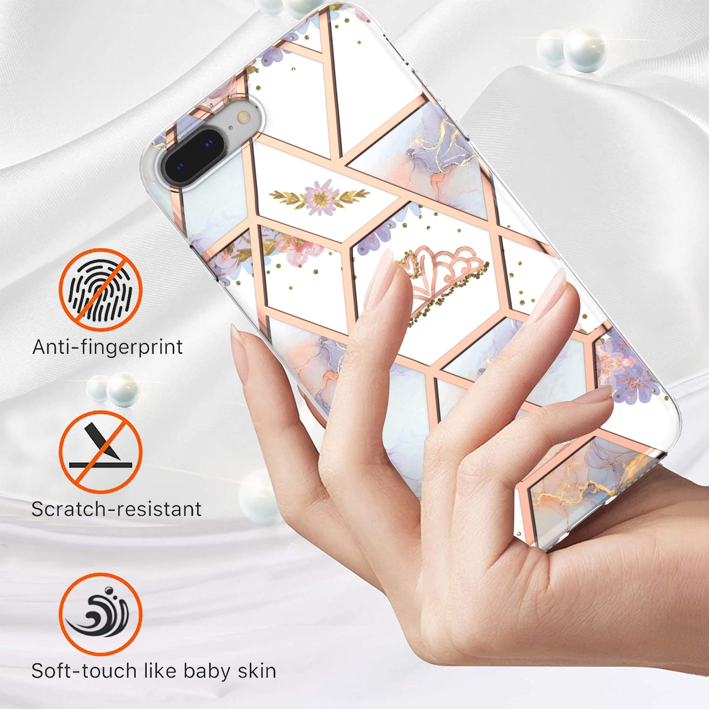 2.0mm IMD IML Electroplating Marble Flower Pattern TPU Phone Case for iPhone 8 Plus/7 Plus 5.5 inch