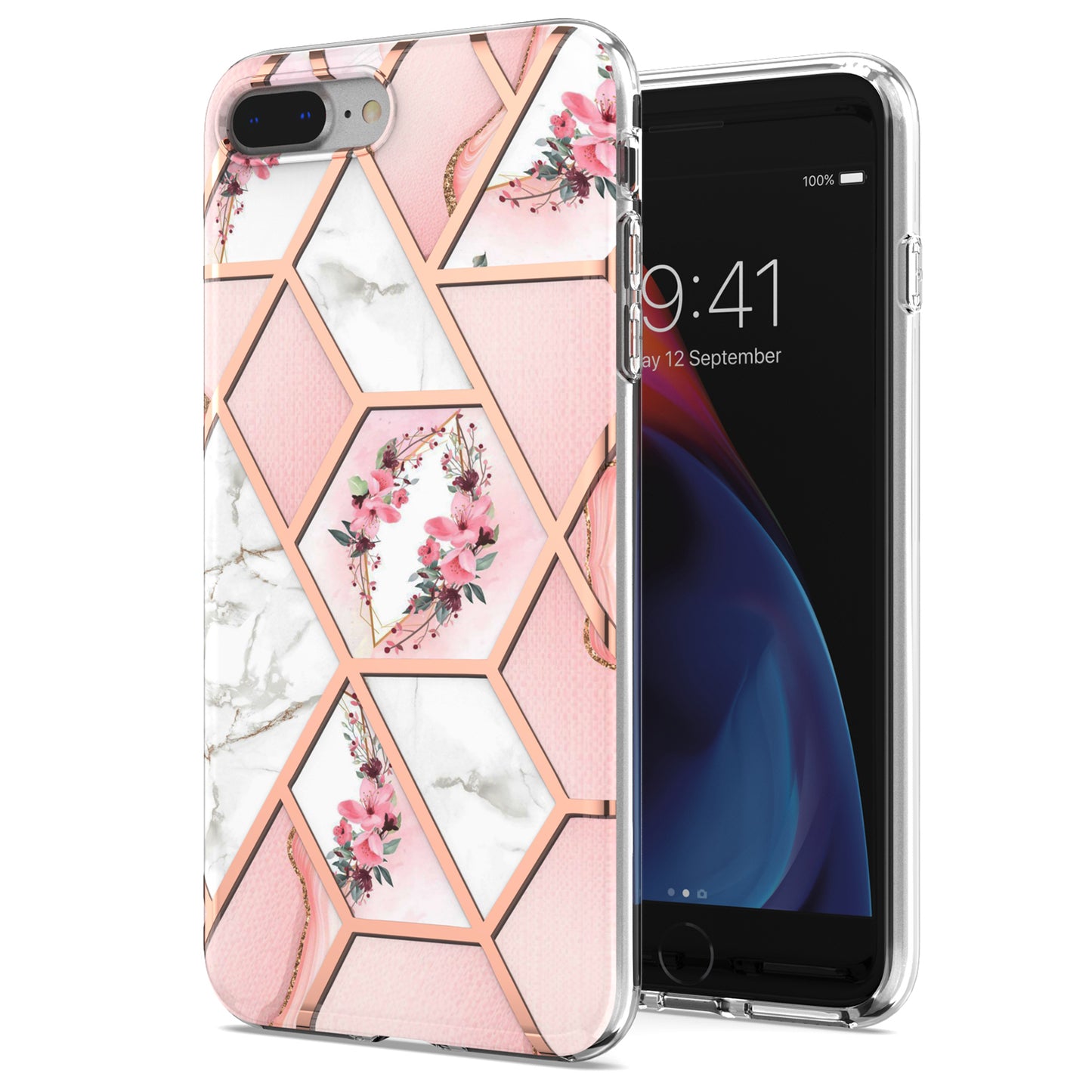 2.0mm IMD IML Electroplating Marble Flower Pattern TPU Phone Case for iPhone 8 Plus/7 Plus 5.5 inch