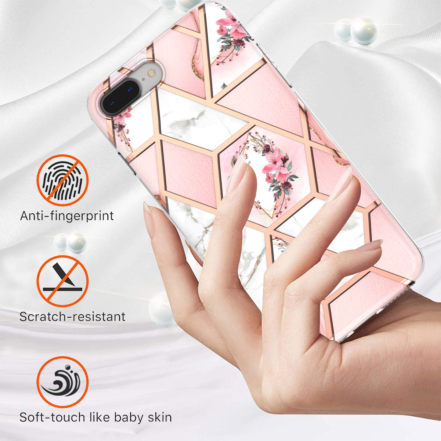 2.0mm IMD IML Electroplating Marble Flower Pattern TPU Phone Case for iPhone 8 Plus/7 Plus 5.5 inch