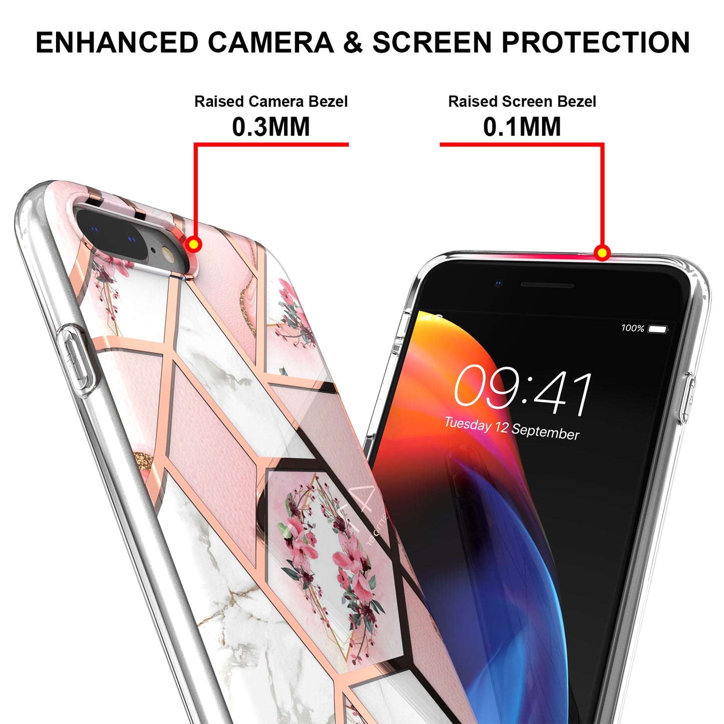 2.0mm IMD IML Electroplating Marble Flower Pattern TPU Phone Case for iPhone 8 Plus/7 Plus 5.5 inch