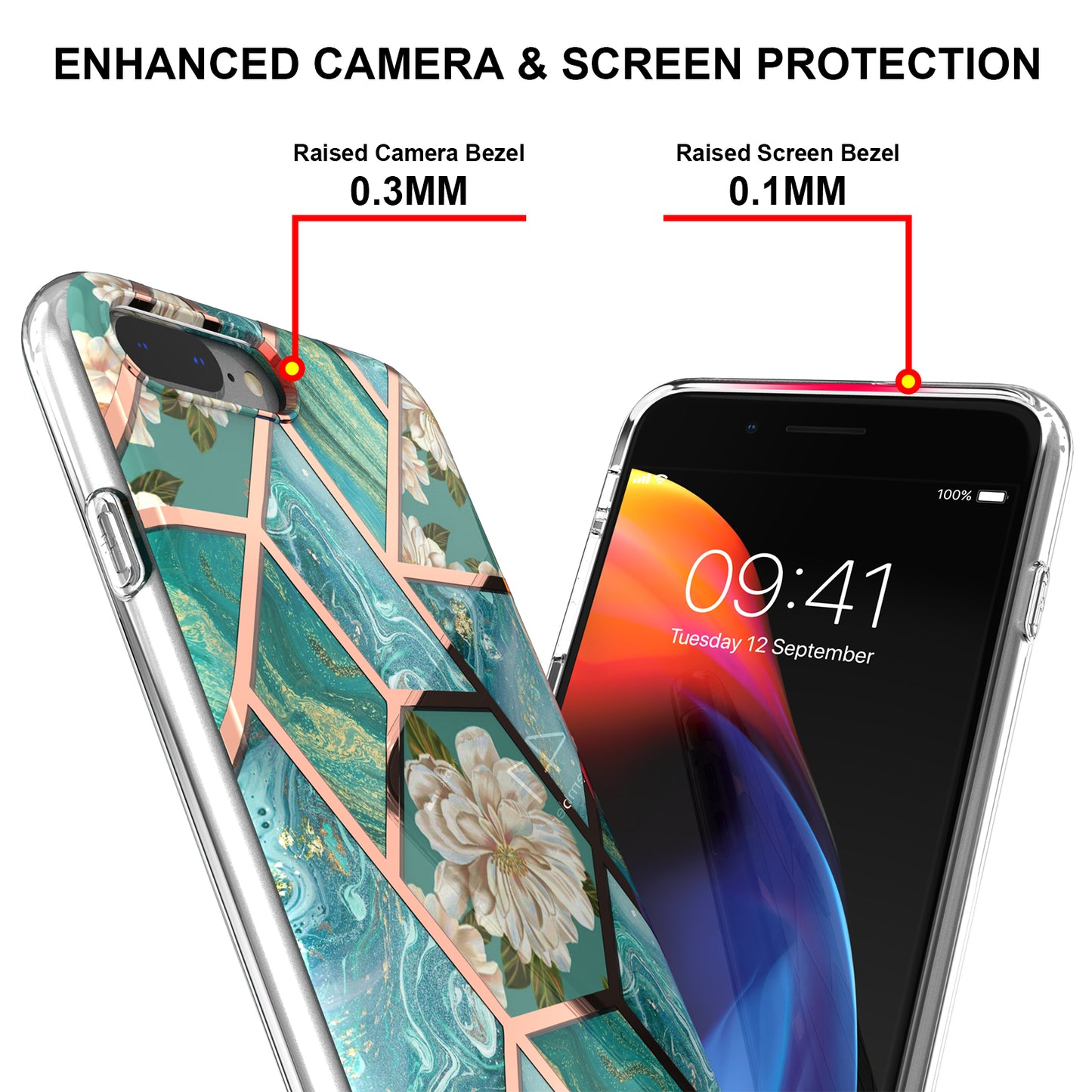 2.0mm IMD IML Electroplating Marble Flower Pattern TPU Phone Case for iPhone 8 Plus/7 Plus 5.5 inch