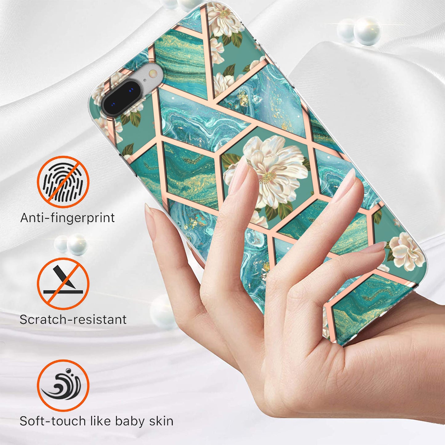 2.0mm IMD IML Electroplating Marble Flower Pattern TPU Phone Case for iPhone 8 Plus/7 Plus 5.5 inch