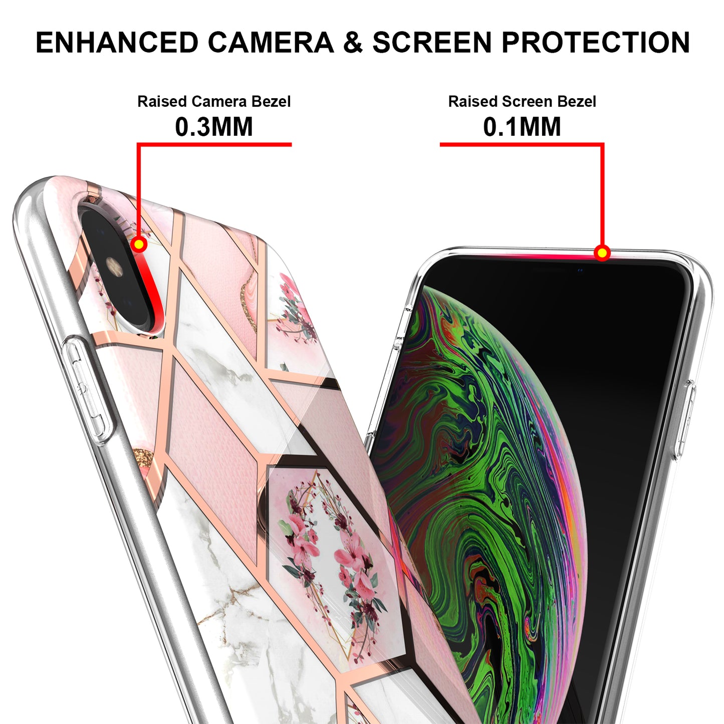 2.0mm IMD IML Electroplating Marble Flower Pattern TPU Shell for iPhone XS Max 6.5 inch
