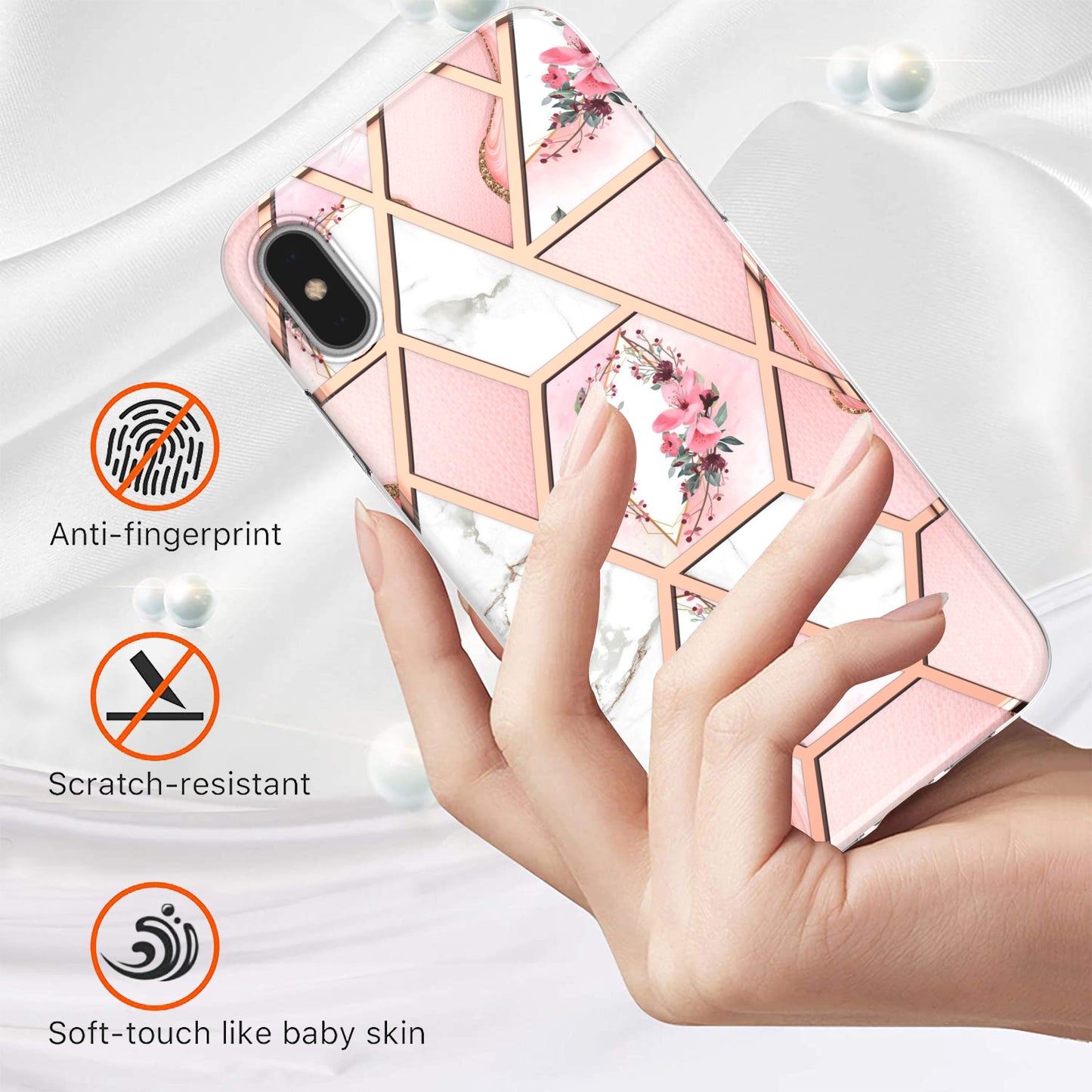 2.0mm IMD IML Electroplating Marble Flower Pattern TPU Shell for iPhone XS Max 6.5 inch