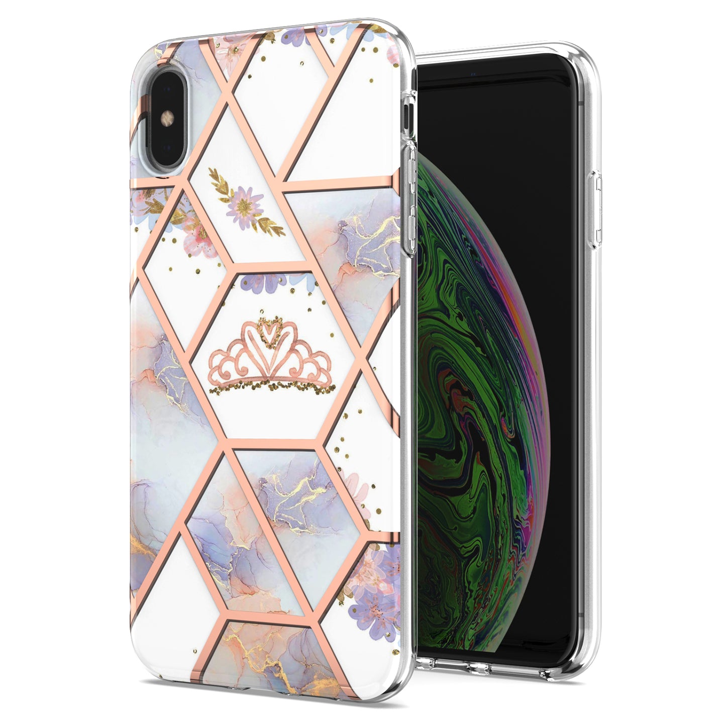 2.0mm IMD IML Electroplating Marble Flower Pattern TPU Shell for iPhone XS Max 6.5 inch